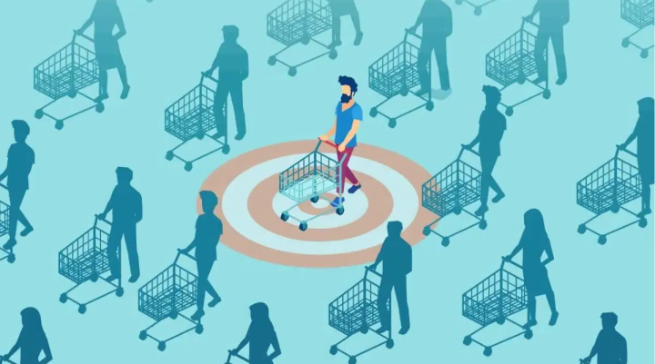An image of people pushing shopping trolleys